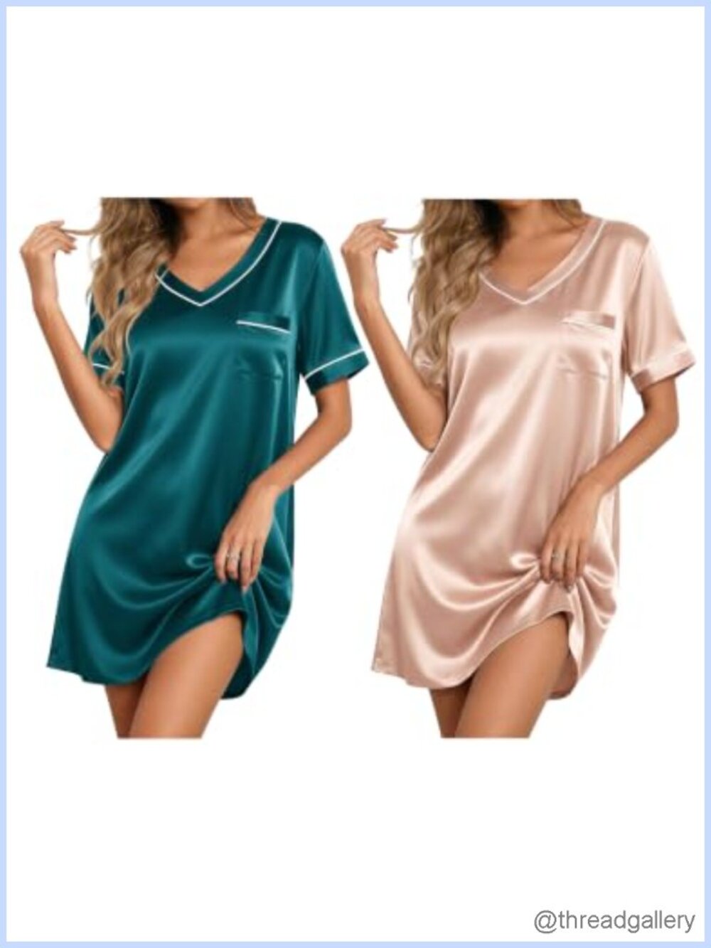 2 Pack Satin Nightgowns Women Short Sleeve V Neck Sleepshirt